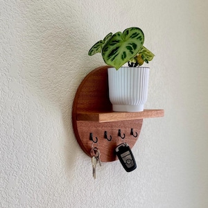 Handmade Natural Hardwood Key Rack with Shelf: Entryway Organizer