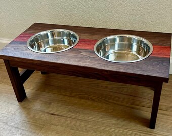 Raised Dog Bowl Stand - Handmade - Solid hard maple, walnut, cherry, or mahogany hardwoods - 2 or 3 bowls - Feeding Station - Customizable