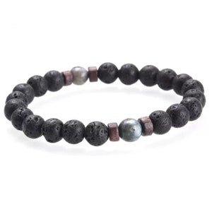 Mens Initials Bracelet| Natural Hand Crafted |Black Lava and Wooden Beads| Healing and Good Energy bracelet| Anti Anxiety Bracelet|