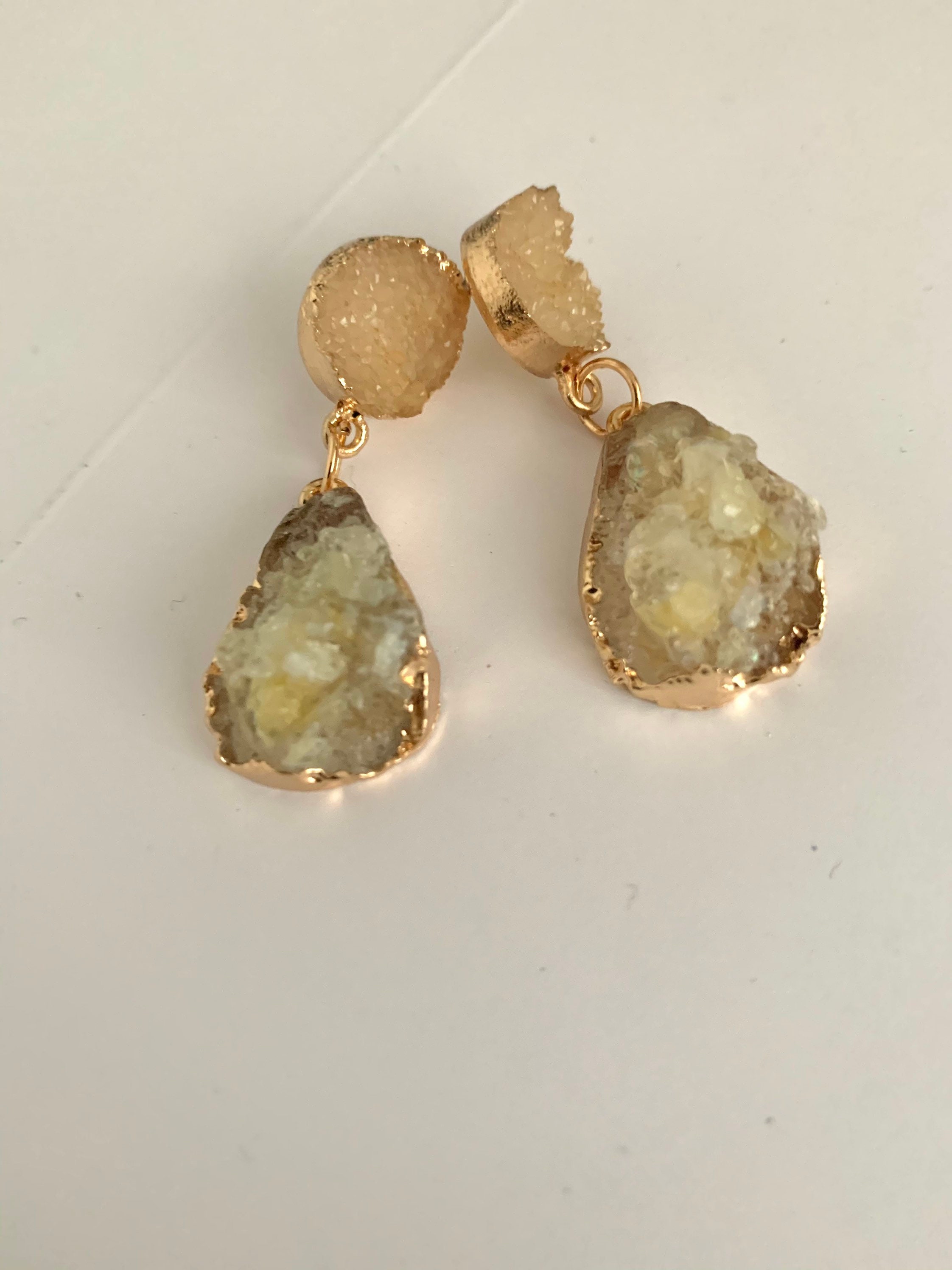 Natural Stone Agate Earrings for Women Geometric Metal Pendant - Etsy