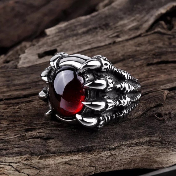 Retro Ruby Ring Mens Red Crystal Dragon Claw. | Etsy