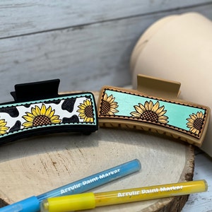 Sunflower and Cow Print SVG Hair Clip Cover, Leather Cut and Engrave Files, 2 Files Only No Physical Product Shipped Glowforge Tested