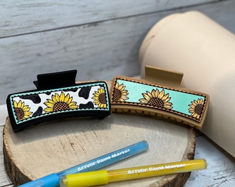 Sunflower and Cow Print SVG Hair Clip Cover, Leather Cut and Engrave Files, 2 Files Only No Physical Product Shipped Glowforge Tested
