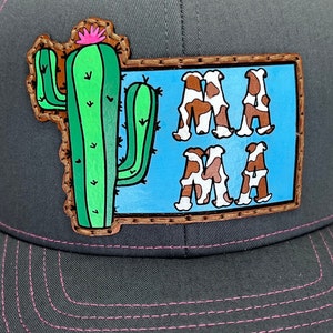 Cactus Hat Patch SVG, Cow Print MAMA, Western Leather Cut and Engrave Files, 2 Files Only No Physical Product Shipped Glowforge Tested