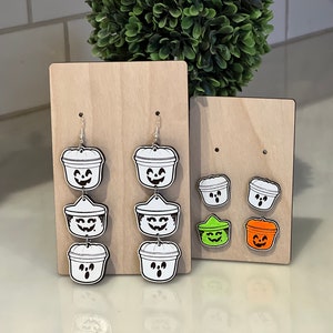 SVG pour Glowforge Halloween Boucles d’oreilles w / Earring Cards Happy Bucket 90's Boo Meal Witch Ghost Pumpkin File Seulement Aucun produit physique expédié