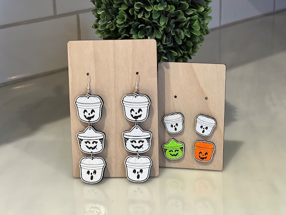 SVG for Glowforge Halloween Earrings w/Earring Cards Happy Bucket 90's Boo Meal Witch Ghost Pumpkin File Only No Physical Product Shipped