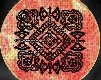 The Executioner's Block: Spooky Monochrome Geometric Cross Stitch Pattern