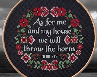 As For Me And My House - Dark Mode - Metalhead Cross Stitch Pattern PDF