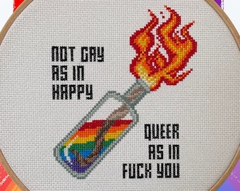 Not Gay As In Happy; Queer As In Fuck You - Cross Stitch Pattern PDF