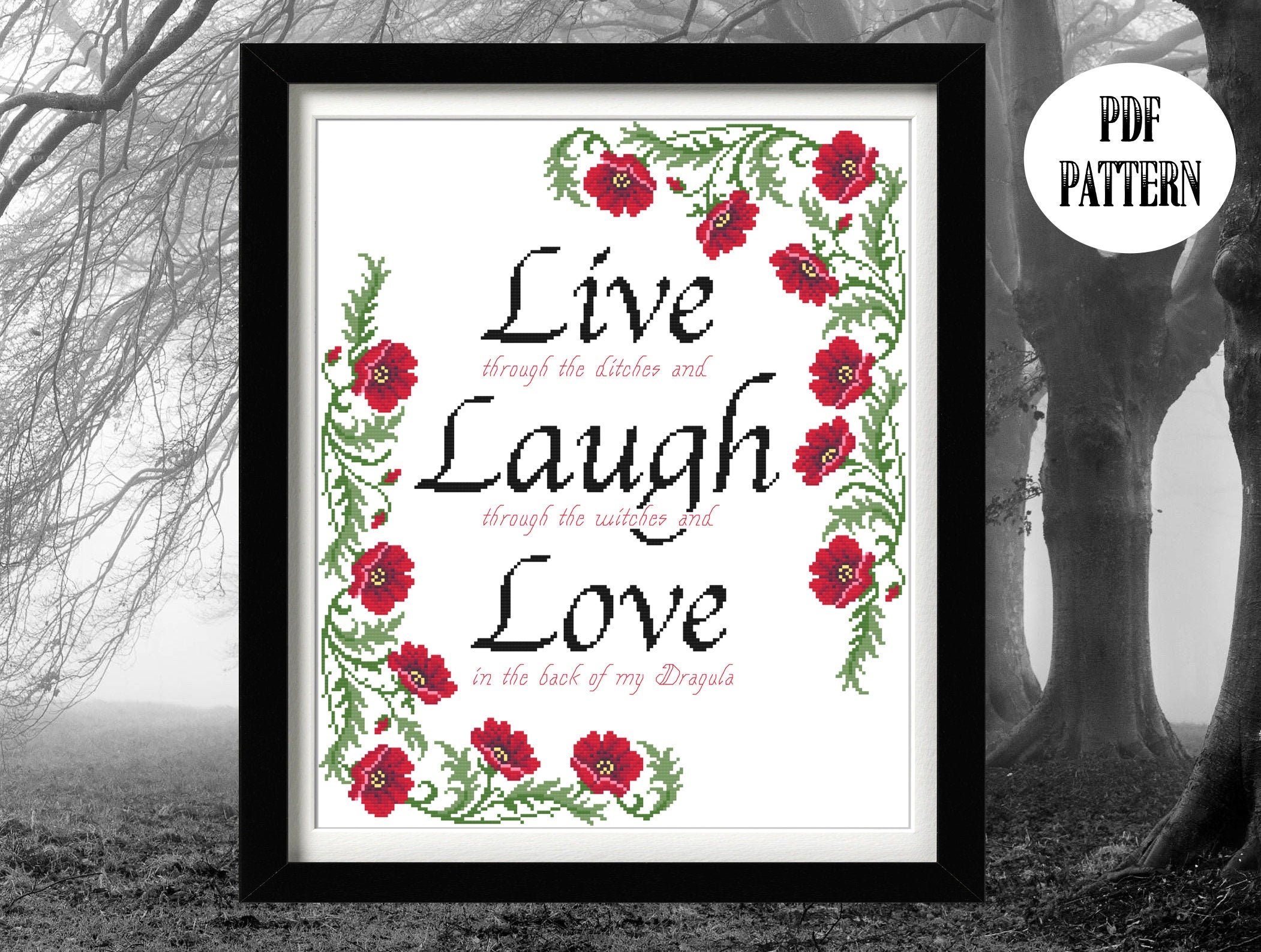 Rob Zombie / Live Laugh Love Parody Cross Stitch Pattern PDF