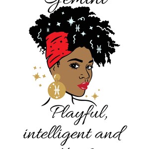 Black woman zodiac print - Gemini print, zodiac gift, star sign wall art, astrology print, star sign wall art, Gemini art, Gemini  posted