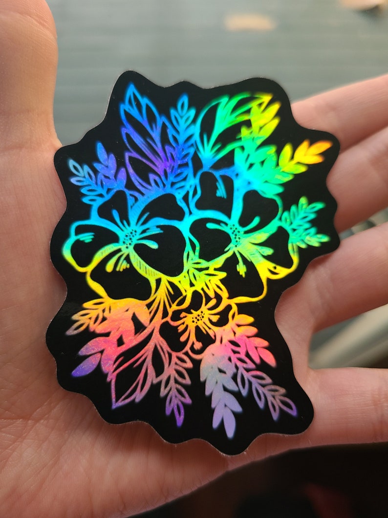 glossy waterproof holographic vinyl flower sticker etsy