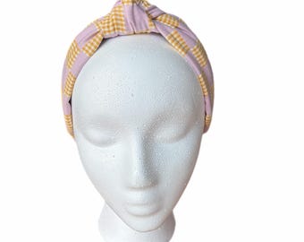 Diadema a cuadros lavanda y amarillo