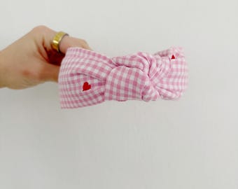 Gingham heart knotted headband
