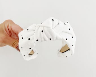 White polkadots  Knotted Headband