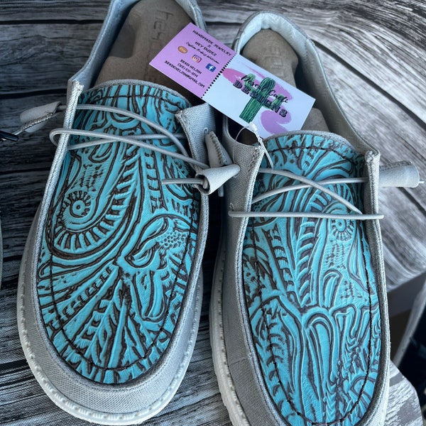 Turquoise embossed leather HeyDude