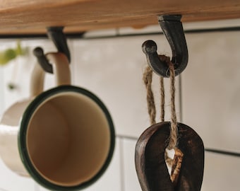 Cast Iron Cup Hooks for Shelf | Mug Hooks | Cup Hooks | Shelf Hooks | Coffee Bar | Barware | Handcrafted | Folkhaus