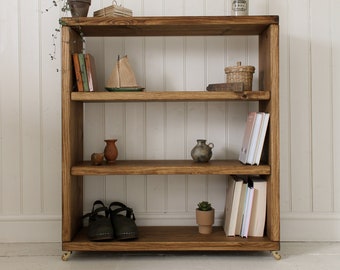 Rustic Bookcase made from Solid Wood | Rustic Storage Unit | Wooden Bookshelf with Castor Wheels or Hairpin Legs | Handcrafted | Folkhaus