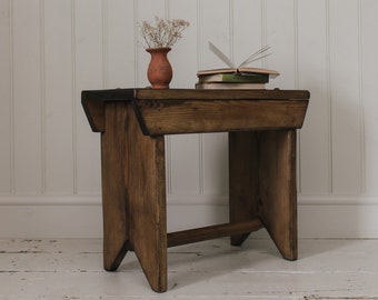 Vintage Style Stool made from Solid Wood | Rustic Stool | Entryway Seat | Farmhouse Stool | Hallway Seat | Handmade | Folkhaus