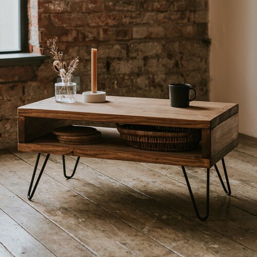 Rustic Coffee Table Made From Solid Wood With Hairpin Legs Etsy