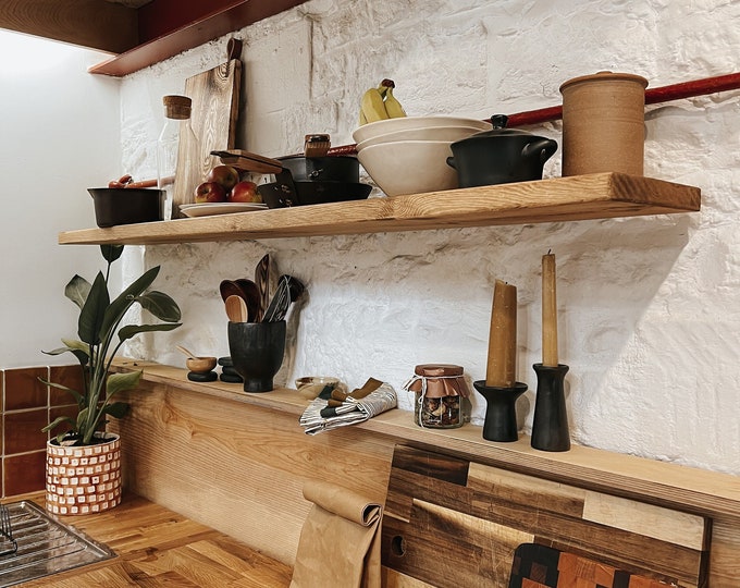 thumbnail image 2 of Handmade Rustic Floating Wooden Shelf | Solid Wood Wall Mounted Shelving For Books & Decor 2 of 13