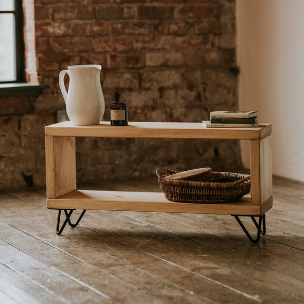 Rustic Bench made from Solid Wood with Hairpin Legs | Rustic Bench | Wooden Shoe Rack | Handcrafted | Folkhaus