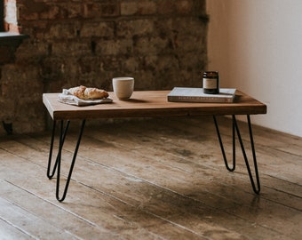 Rustic Coffee Table made from Solid Wood with Hairpin Legs | Handcrafted | Folkhaus