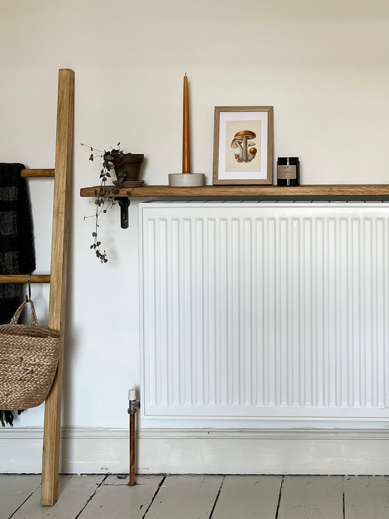 Rustic Solid Wood Radiator Shelf With Cast Iron Brackets Etsy UK