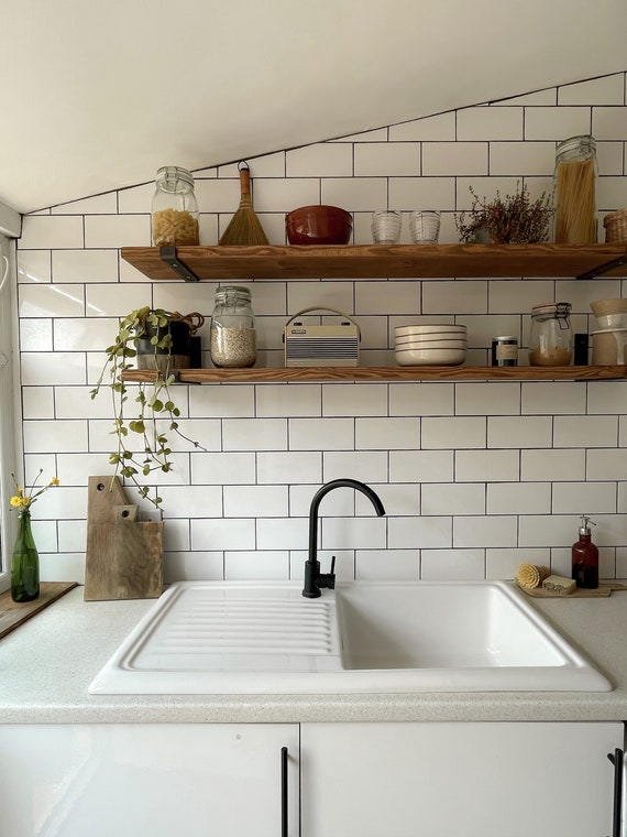 Rustic Style Solid Wood Shelf With Raw Steel Brackets - Etsy UK