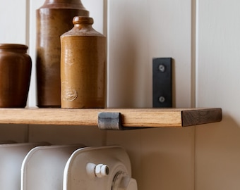 Rustic Solid Wood Radiator Shelf with Raw Steel Brackets | Handcrafted | 2cm Thickness | Folkhaus