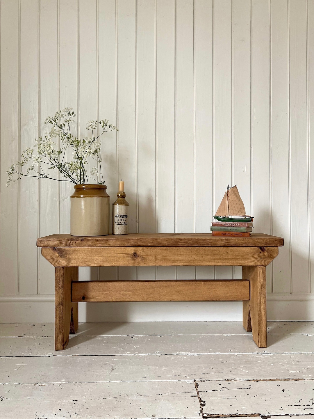 Vintage Style Bench Made From Solid Wood Rustic Bench Entryway Bench