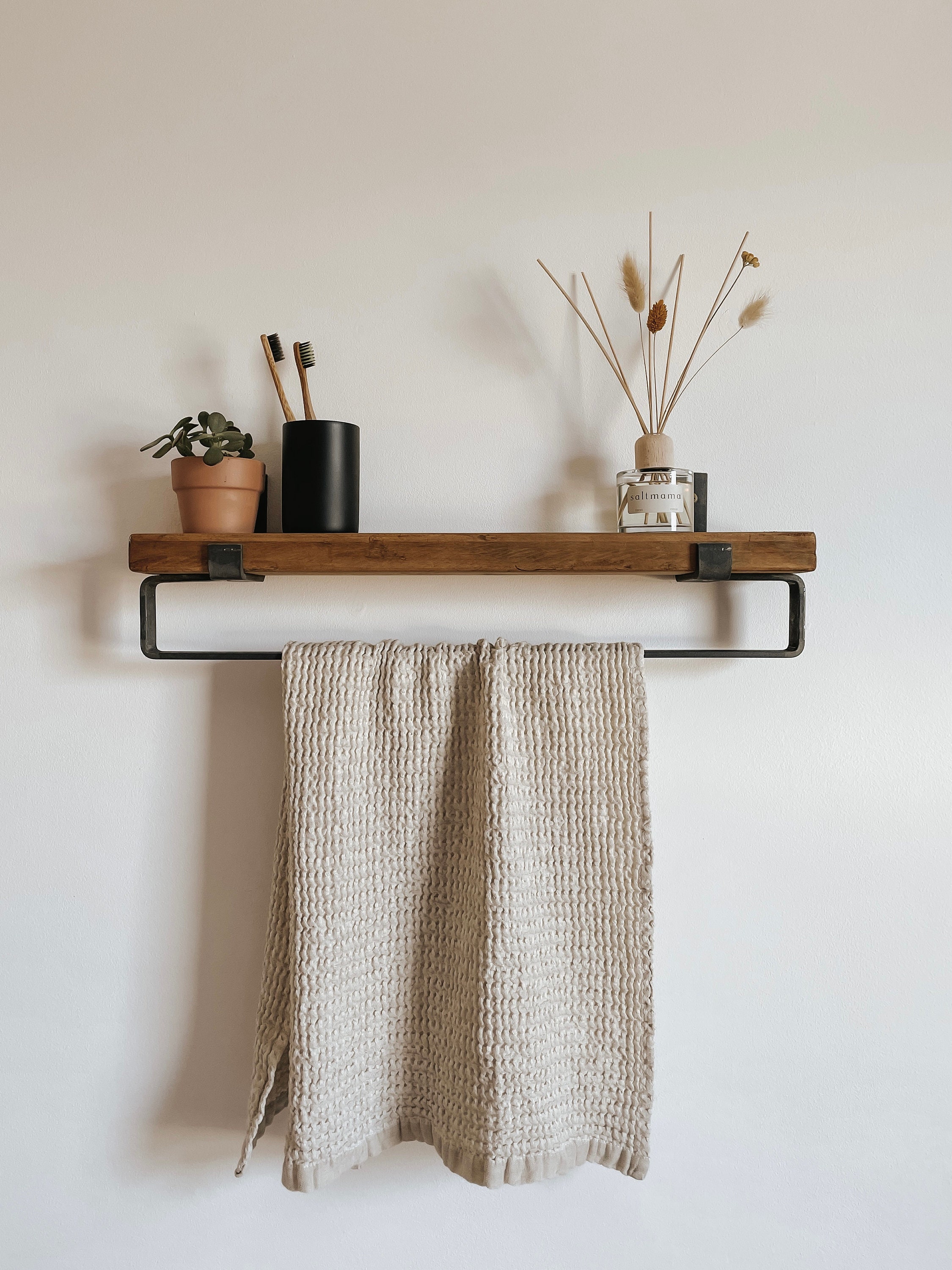 Wall Thread Shelves Solid Wooden Rack Without Drilling Shower