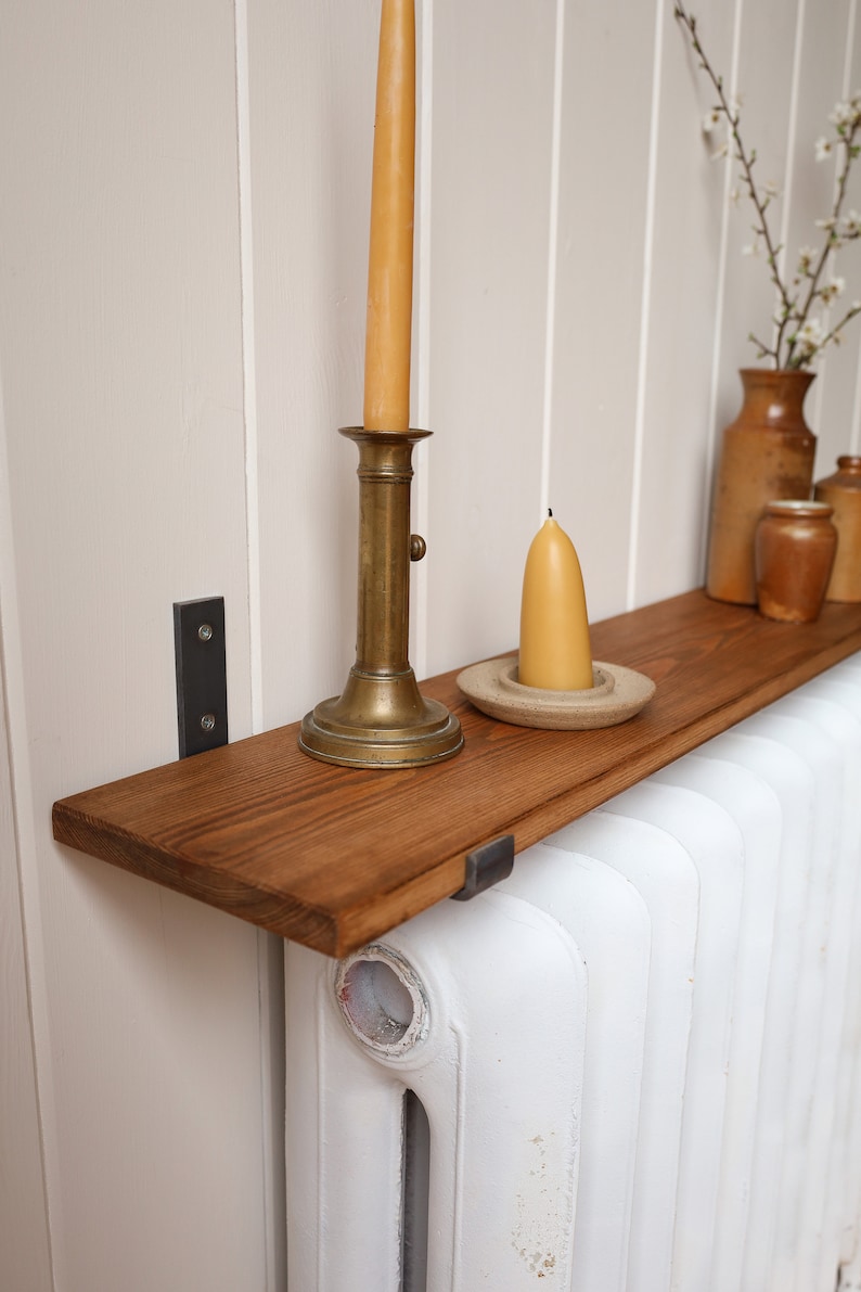 Rustic Solid Wood Radiator Shelf With Raw Steel Brackets - Etsy