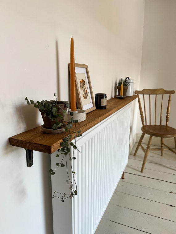 Rustic Solid Wood Radiator Shelf With Cast Iron Brackets