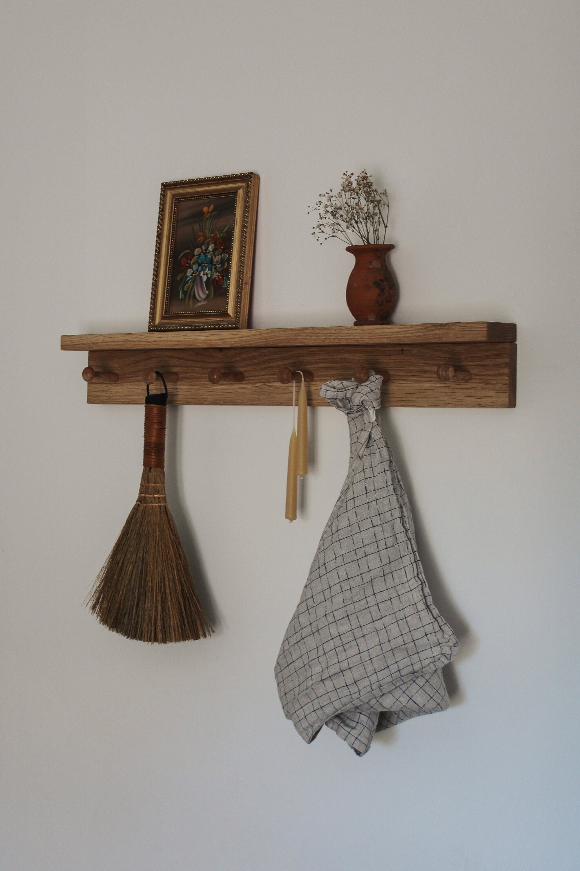 Oak Shaker Peg Rail Shelf - Shaker Scandi Style Peg Shelf Hooks 2 Sizes