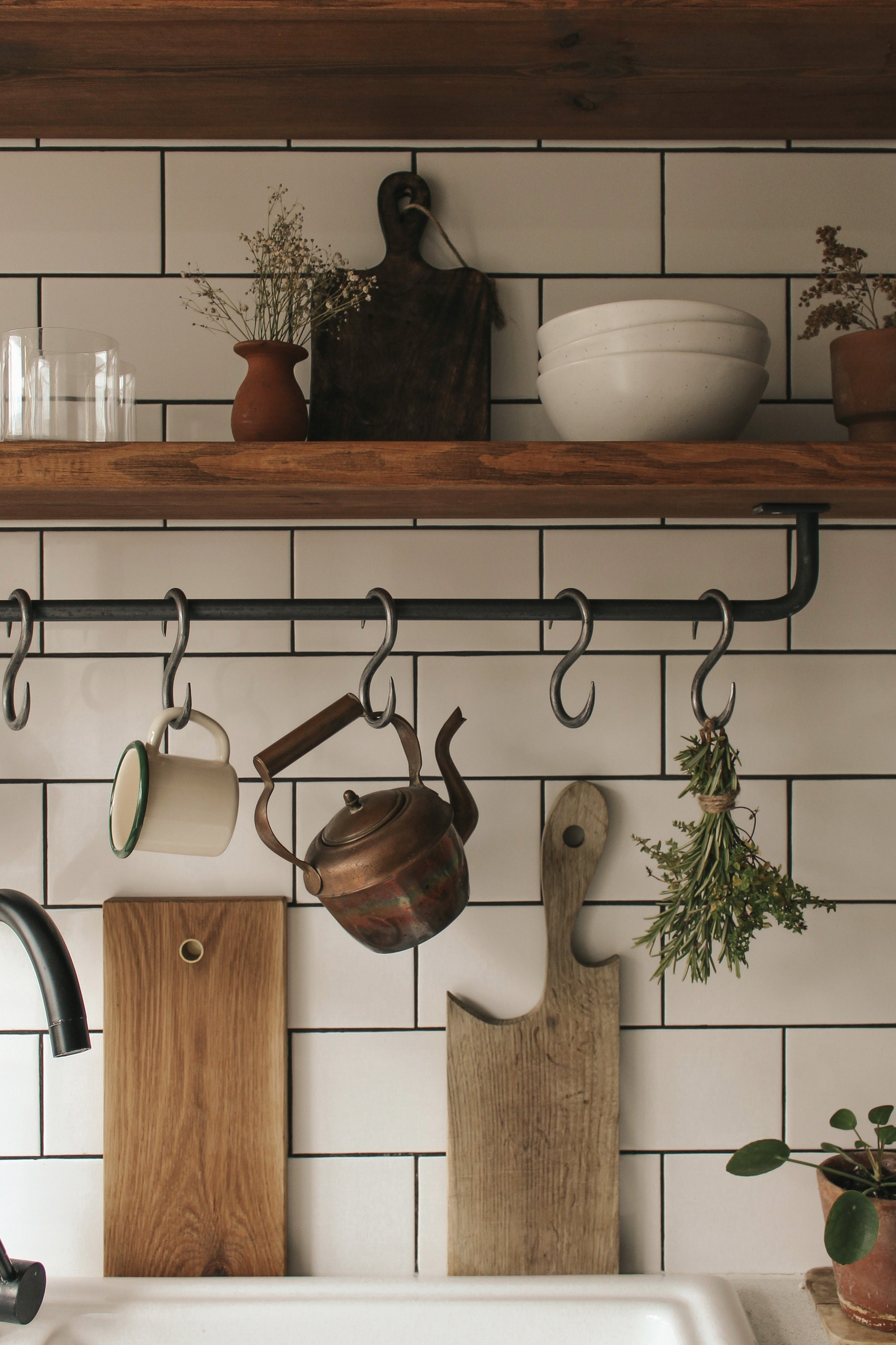 Churchgate Wall Mounted Kitchen Shelf with Hooks