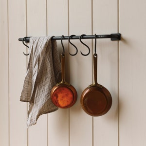 Kitchen Rail made from Raw Steel with S Hooks | Hanging Rail | Utensil Rail | Pot Rail | Pan Rail | Towel Rail | Handcrafted | Folkhaus