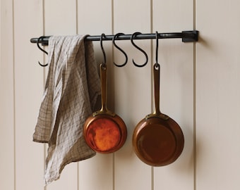 Kitchen Rail made from Raw Steel with S Hooks | Hanging Rail | Utensil Rail | Pot Rail | Pan Rail | Towel Rail | Handcrafted | Folkhaus