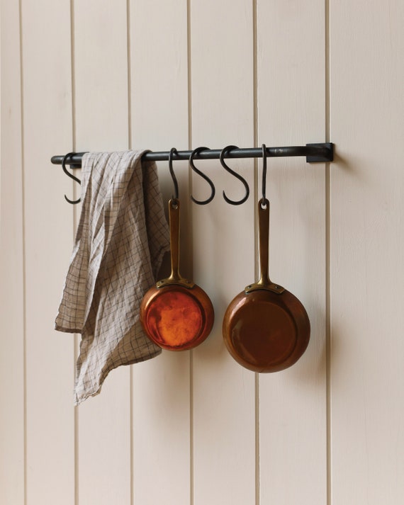 Kitchen Rail Made From Raw Steel With S Hooks Hanging Rail Utensil Rail Pot Rail Pan Rail Towel Rail Handcrafted Folkhaus Etsy