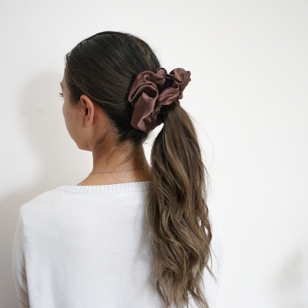 XL Oversized Brown Satin Scrunchie, Sister Daughter Friend Wedding Bridesmaid Gift, XXL Extra Large Jumbo Big Giant, Sleep Hair Tie