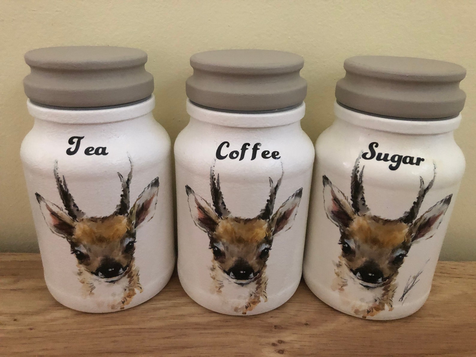 Deer tea coffee & sugar kitchen canister set woodland animal Etsy