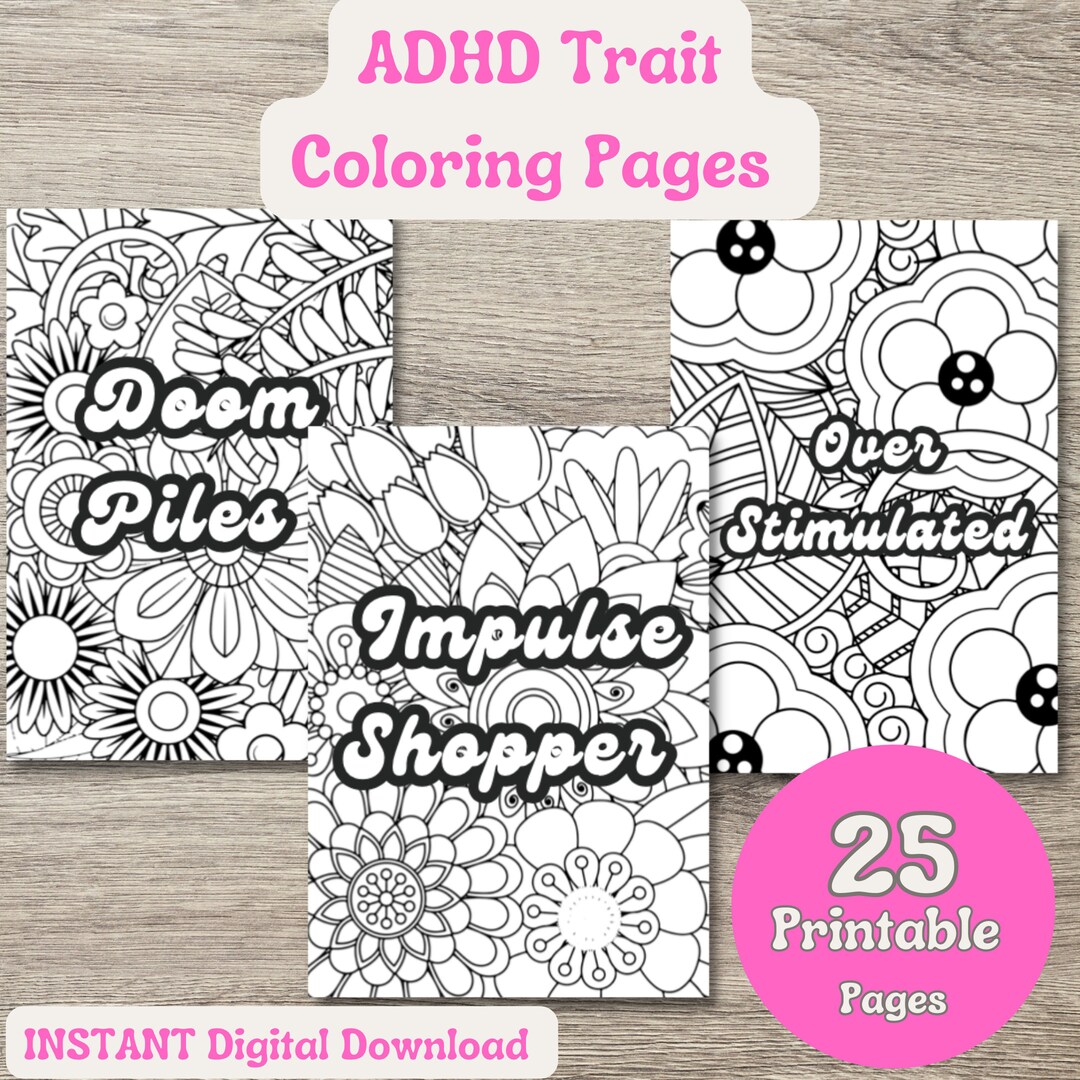 Printable ADHD Trait Coloring Pages Book Instant Digital Download