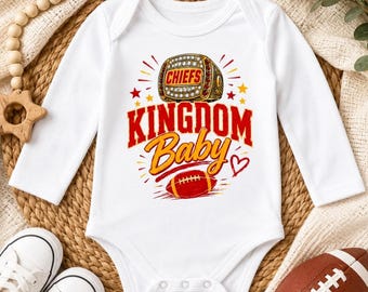 Kingdom Baby Long Sleeve Bodysuit | KC Football Fan Baby Outfit | Chiefs Baby Onesie | Newborn Gift | Baby Shower Gift