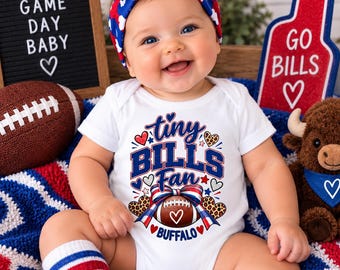Tiny Bills Fan Baby Bodysuit | Buffalo Football Baby Onesie | Red Blue Game Day Baby Girl Outfit | Football Baby Shower Gift