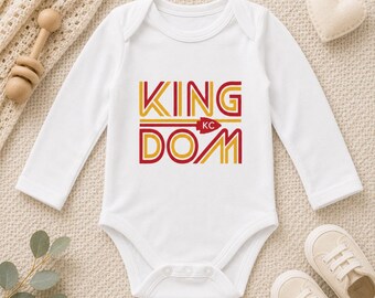Kingdom KC Baby Bodysuit | Retro Football Baby Onesie | Long Sleeve Baby Outfit | Game Day Baby Clothes | Baby Shower Gift