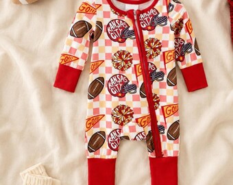 Custom KC Chiefs Baby Romper | Buttery Soft Infant Outfit | KC Chiefs Baby Clothes with Convertible Foot & Hand Covers