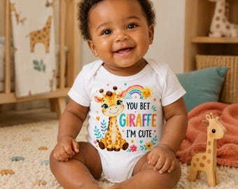 Colorful Giraffe Baby Bodysuit, Cute Safari Baby Outfit, Rainbow Baby Shower Gift