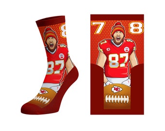 Travis Kelce | Kansas City Chiefs Bobblehead Crew Socks |Character socks