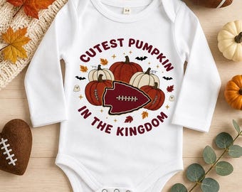 Cutest Pumpkin in the Kingdom Baby Onesie | Fall Football Baby Outfit | Chiefs Kingdom Baby Bodysuit | Autumn Baby Gift | Game Day Outfit