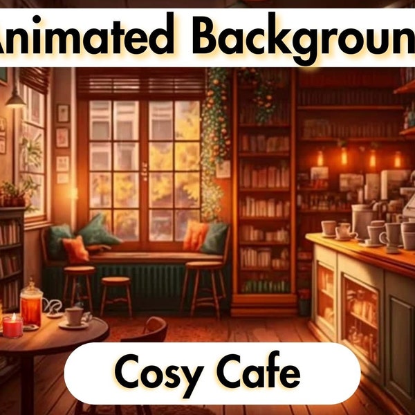 Vtuber Background, Animated Background, Twitch Cafe Stream Overlay, looped background, cozy ambience style, Animated Vtuber Backdrop